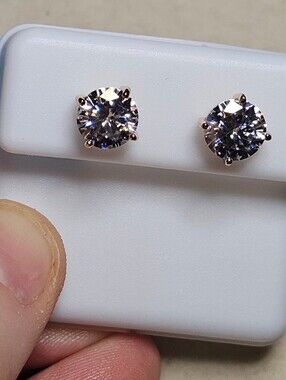 Classic Round Cut Moissanite Stud Earrings Sterling Silver 18k Rose Gold Vermeil